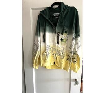NWT Ecko Unltd VTG Predatory Graffiti Hoodie Dip Dyed Embroidered, MED